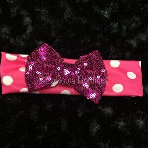 Hot Pink Glitter Big Bow on Polka Dot Headband  GBBHPHPW  Handmade NWT Boutique